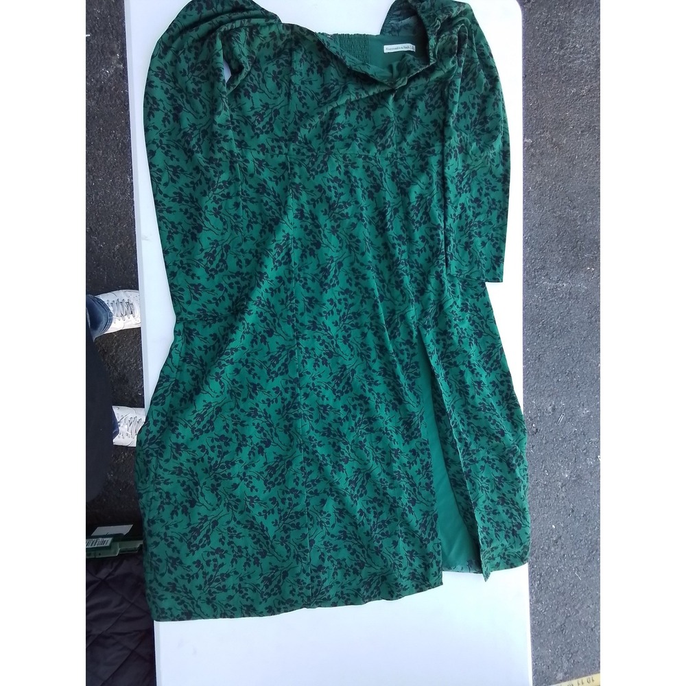 Abercrombie & Fitch Green Floral Smocked Midi Dress XL Puff Sleeve Slit